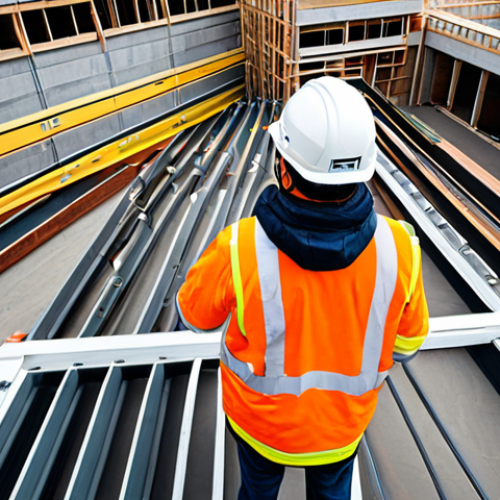Home 20 A diverse group of construction workers, fully clothed in professional safety gear including hard hats and high-visibility vests, on a bustling, modern construction site. Drones are visible scanning the site from above, and subtle IoT sensors are integrated into various equipment and structures. A worker wears a smart helmet with a discreet digital display visible, reflecting advanced safety technology. The scene emphasizes real-time monitoring and proactive prevention. Perfect anatomy, correct proportions, natural pose, well-formed hands, proper finger count, natural body proportions, appropriate attire, modest clothing, safe for work, appropriate content, professional, high-quality photograph.